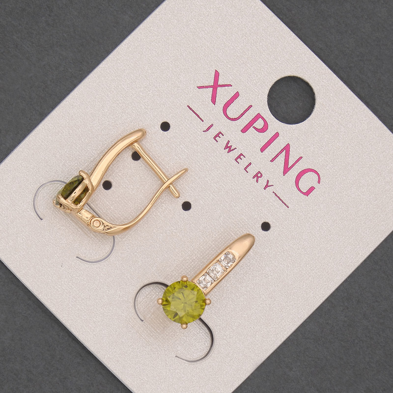 Cercei Xuping cu strasuri albe și cristal oliv, diametrul 6 mm, lungimea 17 mm, placare cu aur 18K