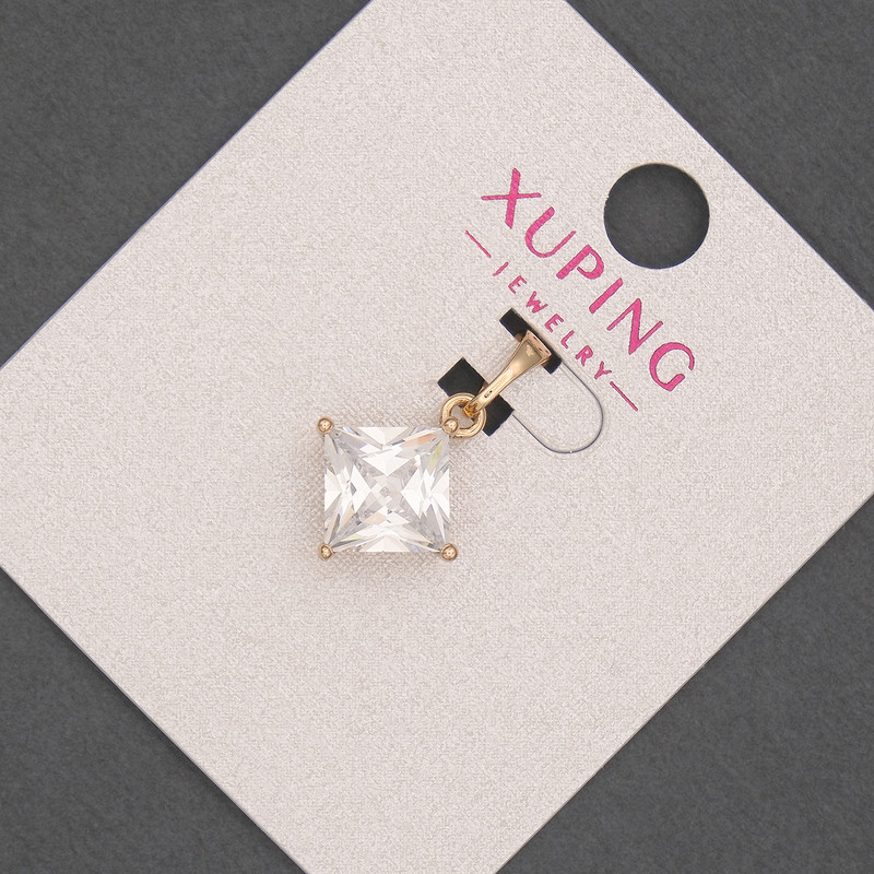Pandantiv Xuping cu cristal alb, diametru 12 mm, lungime 20 mm, placare cu aur 18K