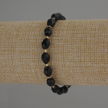 Brățară cu topaz fumuriu, boabe tăiate, diametru 8x6 mm, cu mărgele de 3 mm, lungime 18 cm, elastic