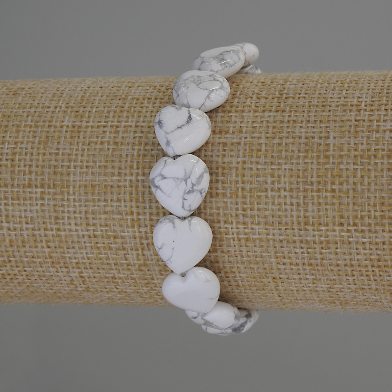Brățară din kaholong natural, piatră în formă de inimă, diametru 12x12 mm, lungime 18 cm, elastic