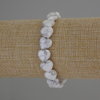 Браслет Кахолонг натуральний камінь серце, діаметр 10х10мм+-, довжина 18см+- стрейч