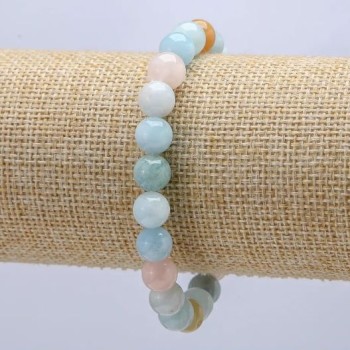 Brățară din morganit natural, bile netede, diametru 8 mm, lungime 18 cm, elastică