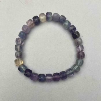 Brățară din fluororit natural, cuburi facetate, diametrul 7×7 mm, lungime 18 cm, elastică