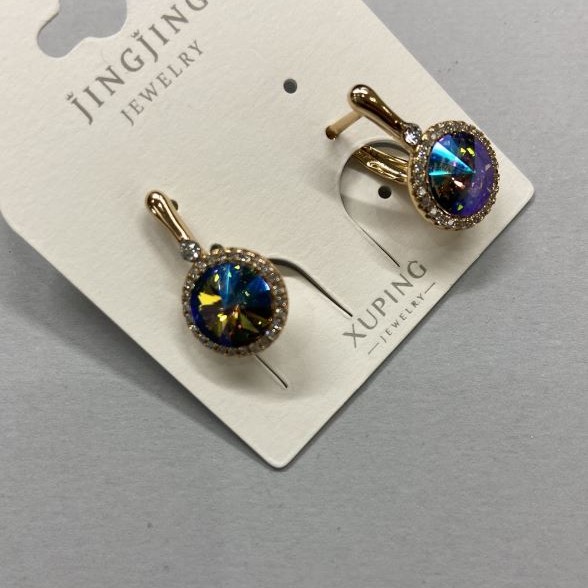 Cercei Xuping, placare aur 18K, piatră albastră și strasuri, diametru aproximativ 11 mm, lungime 19 mm