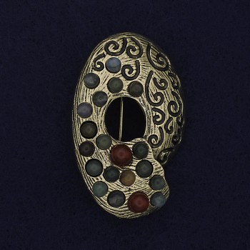 Broșă Accent – Asortiment pietre, metal auriu, 40×25 mm