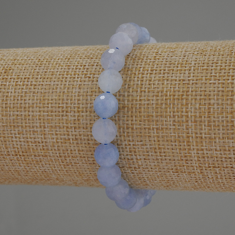 Brățară cu acvamarin, mărgele facetate, diametrul 8 mm, lungime 18 cm, pe elastic