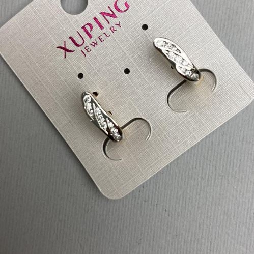 Cercei Xuping placare aur 18K și rodiu cu strasuri albe, diametrul 4×16 mm+