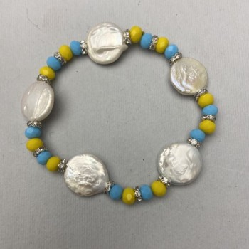 Brățară cu perle de râu 15 mm, cristal ceh tăiat rondel 6×4 mm, cu inserții metalice, lungime 18 mm, elastică