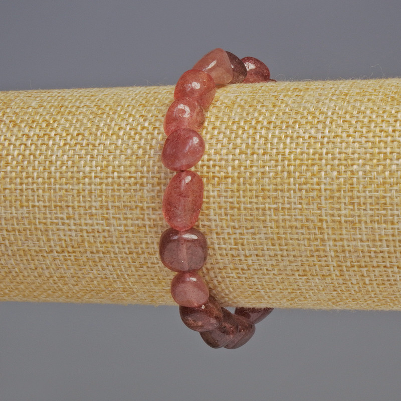Brățară din cuarț roz căpșună, piatră naturală, mărgele fațetate, diametrul 8x9x6 mm, lungime 18 cm, pe elastic