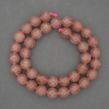 Mărgele din cuarț roz căpșună, bilă netedă, diametrul 10 mm, lungime 39 cm, pe șnur