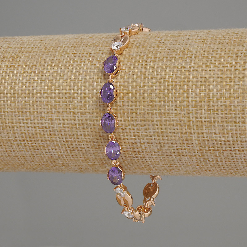 Brățară Xuping cu cristale albe și violete, placare cu aur de 18K, diametru 6 mm (+/-), lungime 17-19 cm