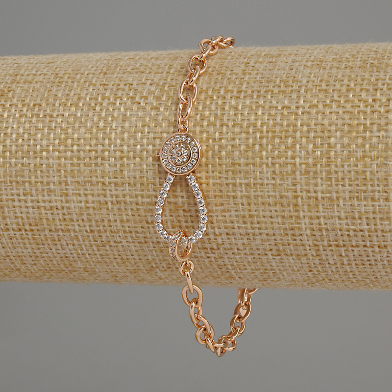 Brățară Xuping cu cristale albe, placare cu aur 18K, diametrul 4 mm, lungime 17–21 cm, cu lanț extensibil