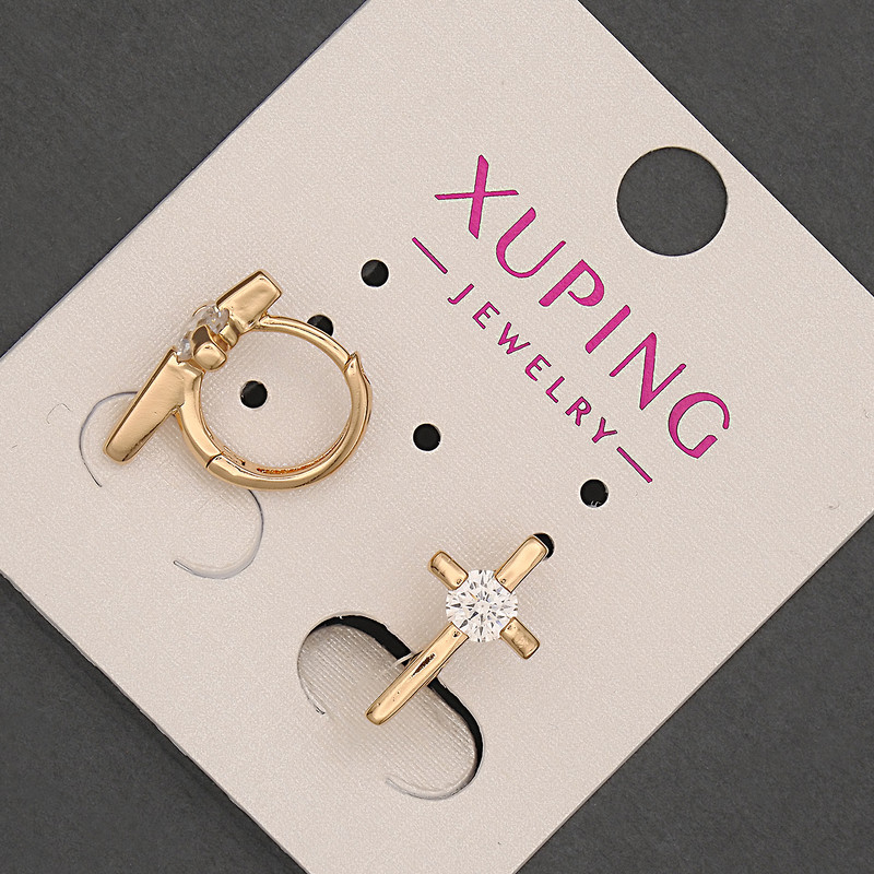 Cercei inel Xuping cu cruce și cristal alb, diametrul aproximativ 8 mm, lungimea aproximativă 15 mm, placare cu aur 18K