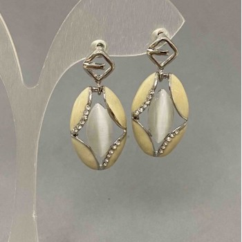 Cercei stud cu cristal alb, strasuri albe, diametrul aproximativ 15 mm, lungimea aproximativă 33 mm