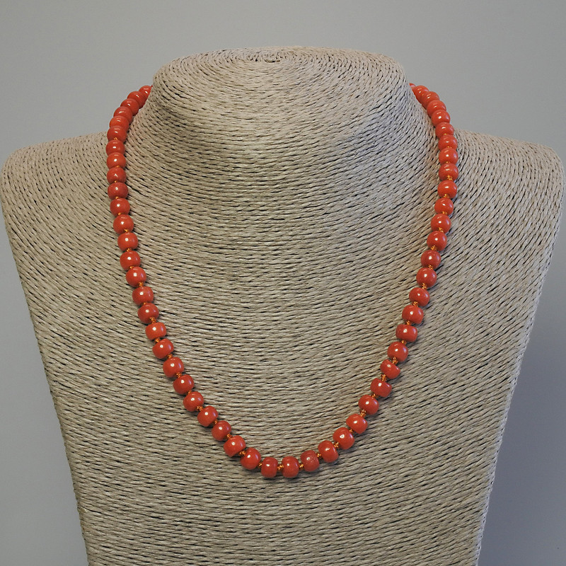 Colier din coral artificial, rondelle 7×5 mm, lungime 50 cm, cu închizătoare