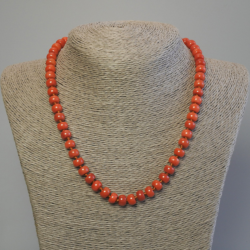Colier din coral artificial rondelle 8×5 mm, lungime 50 cm, cu închizător