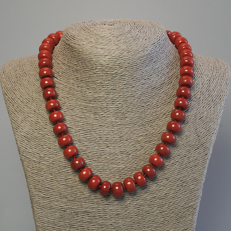 Colier din coral artificial rondel 12×8 mm, lungime 50 cm, cu închizătoare