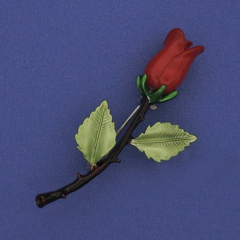 Broșă Trandafir email argintiu metal 25×57 mm+