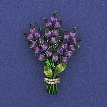 Брошка Гілочка фіолетові та білі стрази золостий метал 43х29мм +