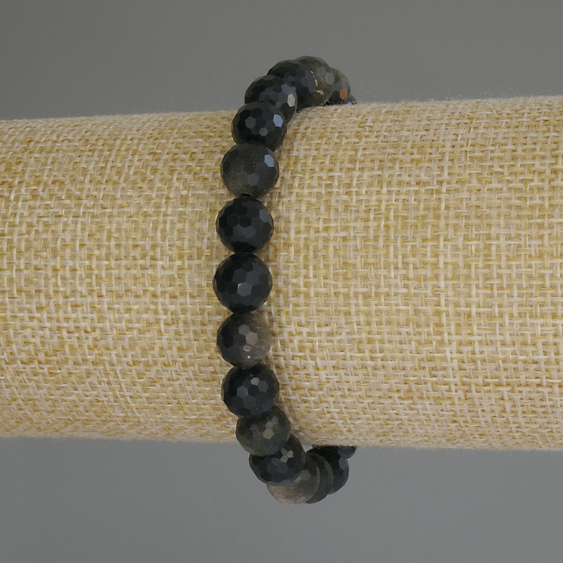 Brățară din obsidian solar, piatră naturală, mărgele facetate, diametrul de 8 mm, lungime 18 cm (elastică)