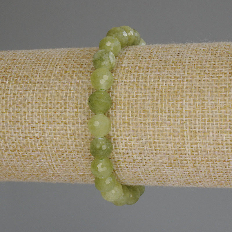 Brățară cu crizolit și olivină, bile facetate, diametrul 8 mm, lungime 18 cm (elastic)