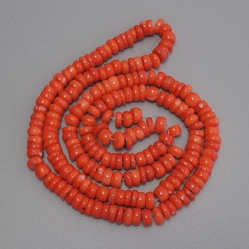 Mărgele de coral rondel, diametrul 9×4-4,5 mm, lungime 80 cm, pe fir