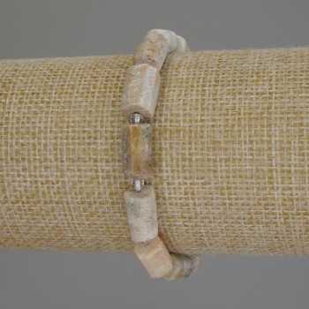 Brățară din coral fosilizat, tăietură prelucrată, diametrul 12x7 mm, mărgele 3 mm, lungime 18 cm, pe elastic
