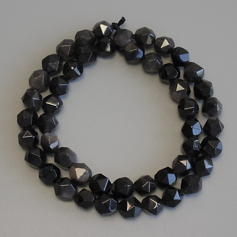 Mărgele din obsidian argintiu, multifacetate, diametrul 8×7 mm, lungime 38 cm