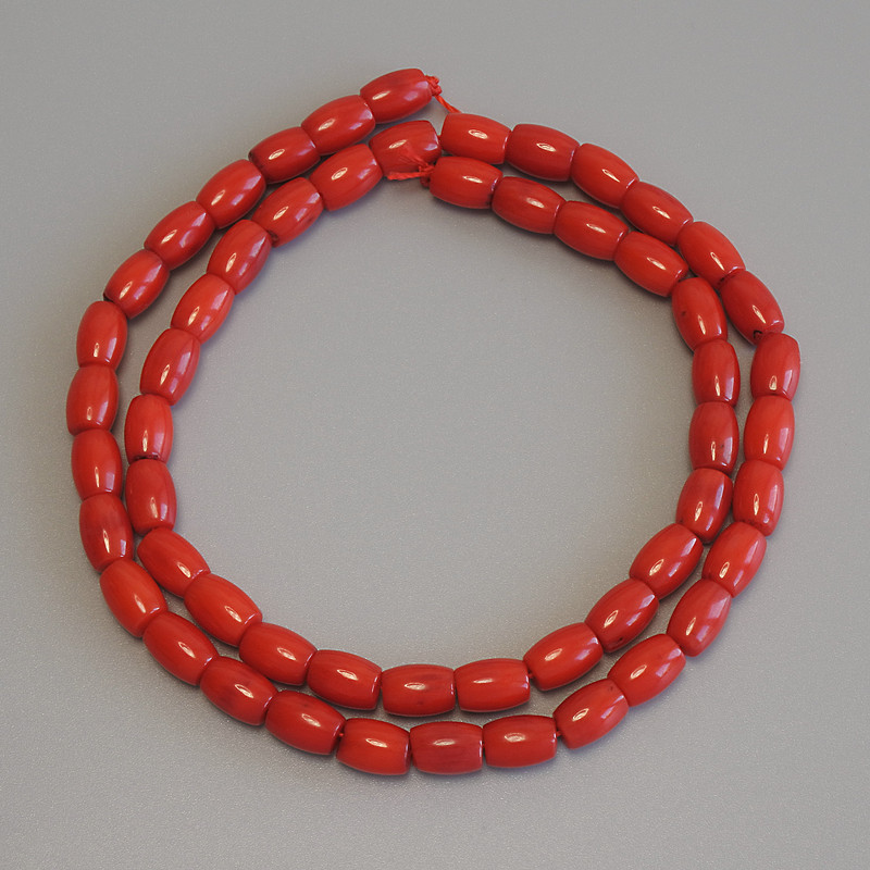 Mărgele din coral, formă barilă, 7×5 mm, lungime 39 cm, pe șnur