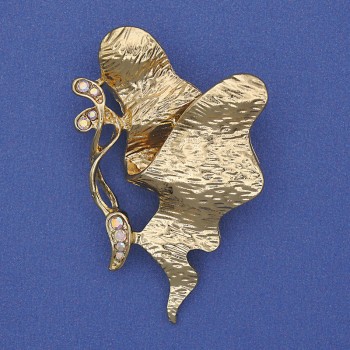 Broșă Accent cu cristale curcubeu, metal auriu, 50×30 mm