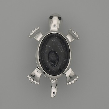 Broșă-pendulă «Țestoasă» cu aventurin Noaptea Cairo 52×35 mm ± piese mobile, metal argintiu