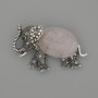 Broșă-penditiv Elefant cu cuarț roz 45×27 mm ± mărgele negre, metal argintiu