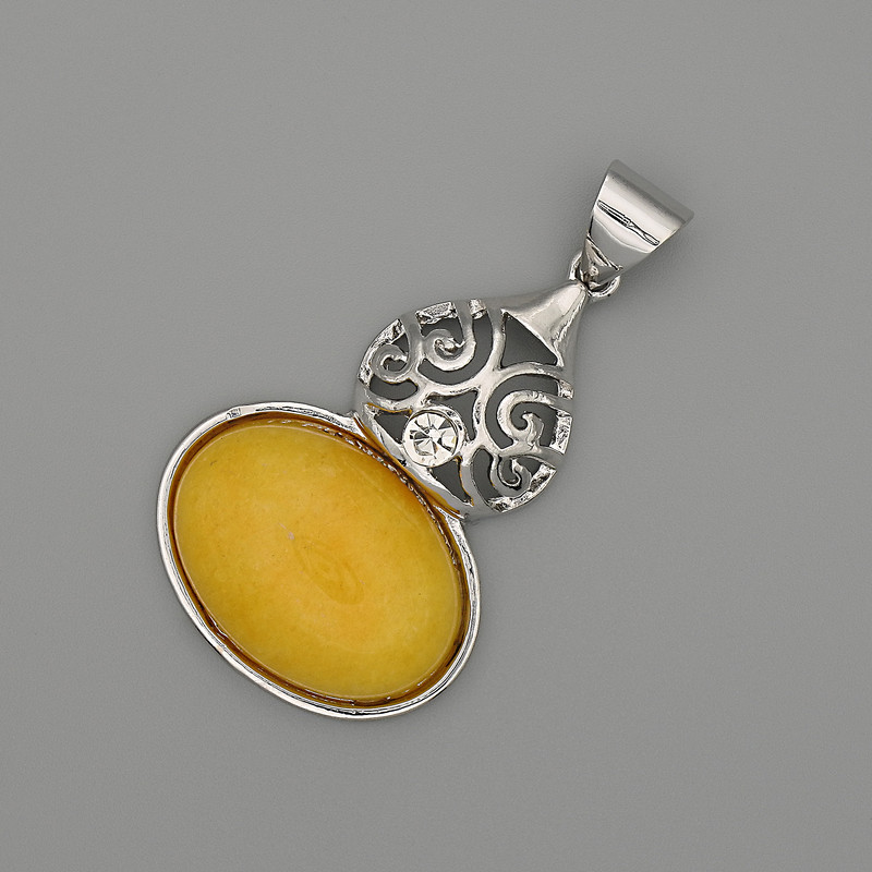 Pandantiv cabochon din chihlimbar artificial 50×28 mm, metal argintiu
