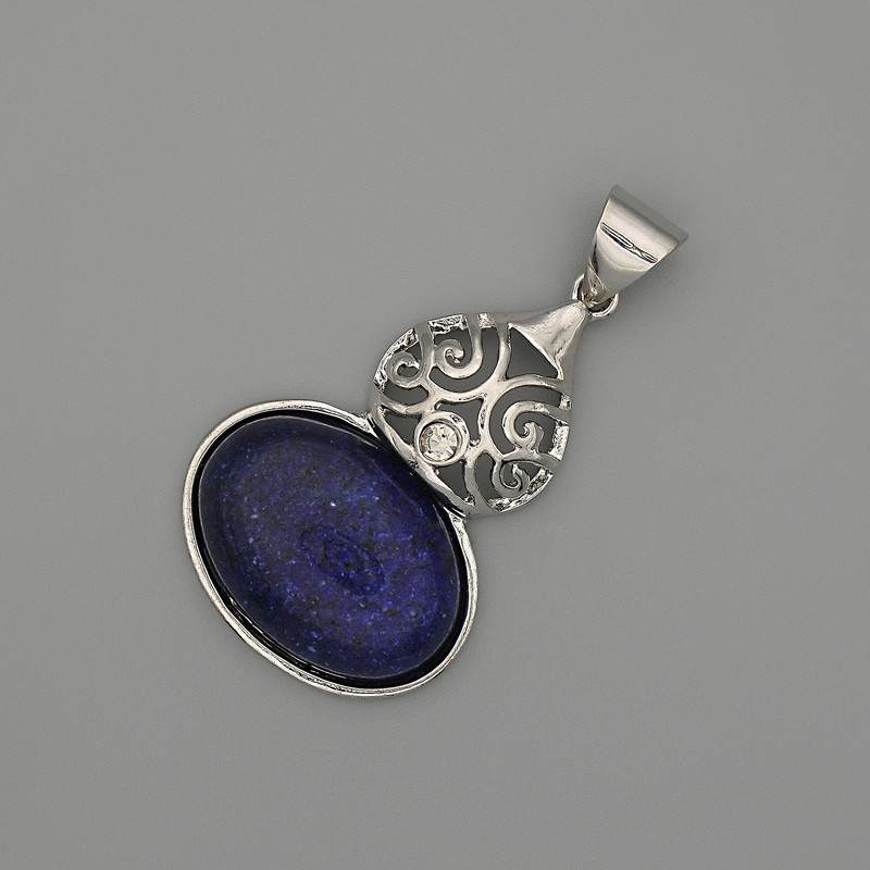 Pandantiv cabochon din lazurit 50×28 mm, montură argintie
