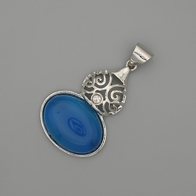 Pandantiv cabochon din agat 50×28 mm - metal argintiu