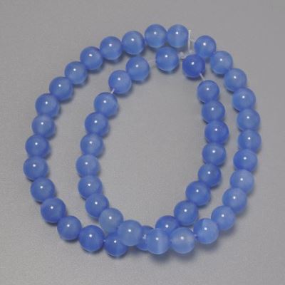 Mărgele ochi de pisică azurie, din piatră sintetică, formă sferică netedă, diametrul 8 mm, pe fir de aproximativ 37 cm