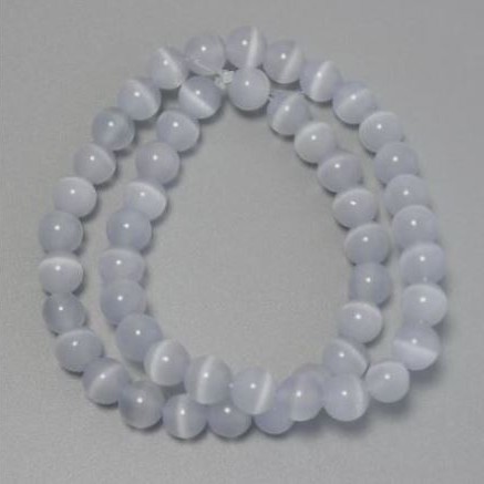 Mărgele gri ochi de pisică, piatră sintetică netedă, formă sferică, diametrul 9,5 mm ±, pe fir, lungime aproximativă 37 cm