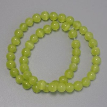 Mărgele „Ochi de pisică” olive, piatră sintetică, sferice, diametru 8 mm, pe fir, lungime 38 cm+