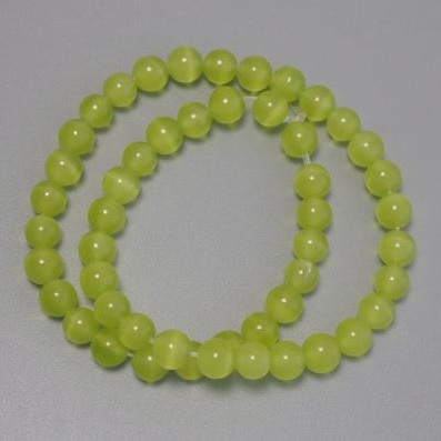 Mărgele „Ochi de pisică” olive, piatră sintetică, sferice, diametru 8 mm, pe fir, lungime 38 cm+
