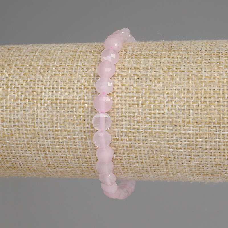 Brățară din cuart roz, mărgele tăiate în formă de monede, diametrul 6 mm, lungime 18 cm, pe bază elastică