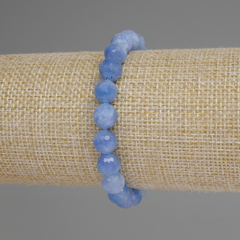 Brățară din acvamarin cu mărgele fațetate, diametru de 8 mm, lungime 18 cm, pe elastic
