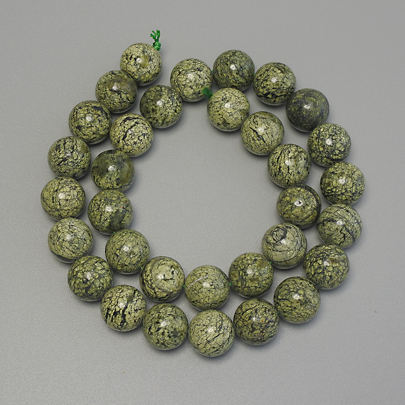 Mărgele din serpentină, sferice, netede, 12 mm, lungime de 39 cm, pe șnur
