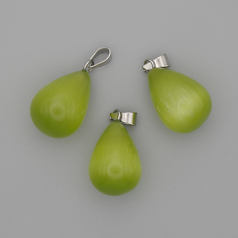 Pandantiv Picătură din ochiul pisicii verde, 19×13 mm, lungime 29 mm