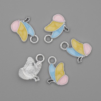 Pandantiv Fluture, email colorat, metal argintiu, diametrul 15×11 mm, pachet de 5 buc.