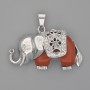 Pandantiv cu Elefant din jasper roșu, 39×34 mm, metal argintiu