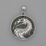 Pandantiv Dragon în cerc din nefrit, diametrul 28 mm, lungimea 38 mm, metal argintiu