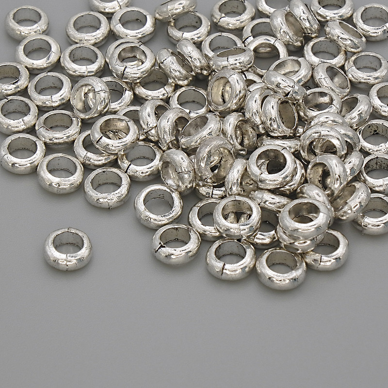 Inserție mărgele «Trifoi cu patru foi» culoare argintie, metalic, diametru 6×2 mm, gaură aproximativ 3,8 mm, ambalaj 20 g (~92 buc.)