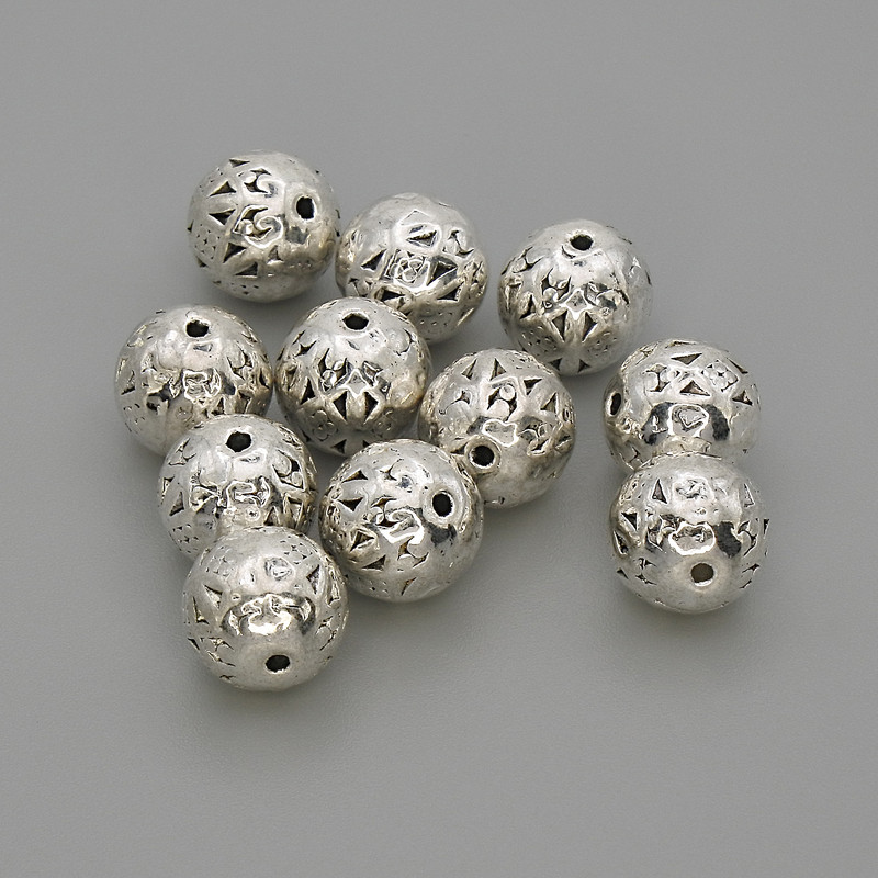 Furnitură mărgea-inserție, culoare metal argintiu, diametru 8 mm, gaură de aproximativ 1,2 mm, ambalaj 20 g (~11 buc.)