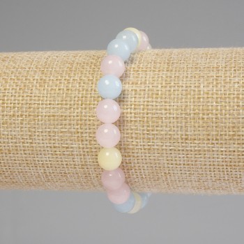 Brățară din morganit cu bile netede de 8 mm, lungime 18 cm, elastică