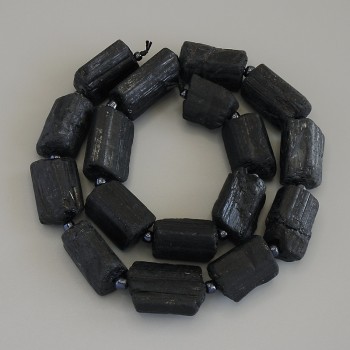 Mărgele Turmalin Sherl, piatră brută, diametrul 19–22×13–16 mm, mărgele de 4 mm, pe fir, lungime 39 cm+